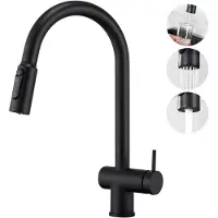 Unyqoos 2‑in‑1 Küchenarmatur mit Ausziehbrause (50 cm), 360° drehbar, Trinkwasseranschluss, 3‑Funktionen Sprühkopf, Keramikkartusche (500.000 Zyklen), gebürsteter Edelstahl, für Ein‑ & Zweibecken