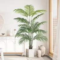 Unyqoos Künstliche Palme 180 cm – große, realistische Polyester-Palme mit schwarzem Topf, pflegeleicht & leicht zu platzieren für Wohnzimmer, Büro, Balkon