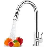 Unyqoos Ausziehbare Küchenarmatur – 360° drehbarer Auslauf, 2 Strahlarten, 50 cm Auszugsbrause, gebürsteter 304 Edelstahl, hochdrucktauglich