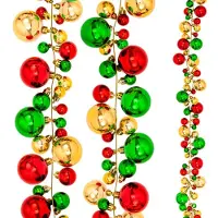 Unyqoos Weihnachtskugel-Girlande 1,8 m – 81 unzerbrechliche Kunststoffkugeln, 3 Größen, Rot/Gold, Deko für Innen & Außen (Baum, Kamin, Treppe)