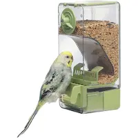 Unyqoos Automatischer Vogelfutterspender 550 ml aus PP mit Sitzstange – werkzeugfreie Montage, Nachfüllöffnung für Wellensittiche, Kanarien, Nymphensittiche & Finken