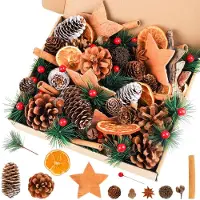 Unyqoos Komplett-Set Weihnachtsdeko – natürliche Elemente & Kunstzweige für Adventskranz, Weihnachtsbaum und Tischdeko mit Tannenzapfen, Birkenrindensternen, roten Beeren, Pistazien