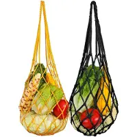 Unyqoos Hängender Futterautomat für Gemüse & Obst – 2er-Set, 58 cm, Polypropylen, reißfest, für Hühner, Enten, Gänse & Vögel, schwarz/gelb