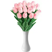 Unyqoos 15er Set Kunsttulpen aus hochwertigem Latex mit Keramikvase, realistische Deko, pflegeleicht – ideal für Wohnzimmer, Büro & Hochzeit