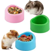 Unyqoos 3er-Set Futterschalen aus ABS, ungiftig – für Kleintiere (Hamster, Meerschweinchen), rosa, blau & dritte Farbe, stabil, leicht zu reinigen