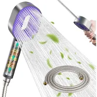 Unyqoos Handbrause mit Hochdruck, 20‑stufigem Wasserfilter, 3 Strahlarten, Stop‑Taste, lila Bedienfeld, inkl. 1,5 m Edelstahlschlauch, G12‑Anschluss