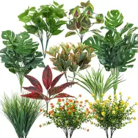 Unyqoos 18-teiliges wetterbeständiges Kunstpflanzen-Set 20–50 cm, UV-beständiger Kunststoff, pflegefrei für Balkon, Garten & Innenräume