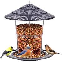 Unyqoos Vogelfutterhaus – wetterfestes Futterhäuschen, 1 kg Fassungsvermögen, transparentes Kunststoff, leicht befüllbar & reinigbar, schwarzes Schutzdach für Garten & Balkon