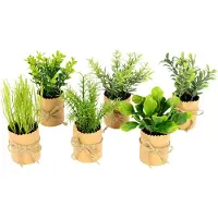 Unyqoos 6er-Set künstliche Kräuterpflanzen in dekorativen Papier-Töpfen mit Jutekordel, 12 x 8 x 8 cm, für Küche & Wohnraum