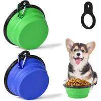 Unyqoos 2er-Set faltbare Hundenäpfe mit Flaschenhalter & Karabinerhaken, verstellbare Tiefe, maschinenwaschbar, platzsparend, für kleine–mittelgroße Hunde