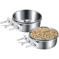 Unyqoos Edelstahl-Futter- & Wassernapf-Set, 2 Stück (10 x 4,5 cm) – abnehmbar, spülmaschinenfest, rostfrei, leicht montierbar für Wellensittiche & Papageien