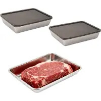 Unyqoos 3‑teiliges Set Edelstahl-Lebensmittelbehälter 316L mit PE‑Deckeln, 25×20×5,5 cm – stapelbar, kühlschrankgeeignet, Deckel gefriergeeignet