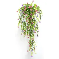Unyqoos Set aus 3 künstlichen Hängepflanzen – 80 cm, dunkelviolett/rosa/champagner, hochwertiges umweltfreundliches Material, innen & außen, pflegefrei