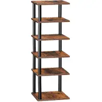 Unyqoos Schuhregal – platzsparendes 6‑lagiges Eck‑Schuhregal (bis 6 Paar), 28×28×100,3 cm, Spanplatte & Eisenrohre, verstellbare Fachhöhe 24,5 cm