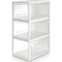 Unyqoos Schlanke transparente Schuhboxen 3er-Set – stapelbare PP-Aufbewahrungsboxen 37 x 25,5 x 20 cm, für Schuhe bis Größe 48