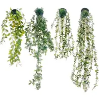 Unyqoos 4er-Set realistische künstliche Hängepflanzen mit schwarzen Töpfen, 60–83 cm, Kunststoff, UV-beständig & wasserdicht, pflegeleicht für Innen und Außen