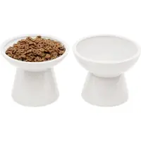Unyqoos Erhöhte Katzennäpfe 2er-Set – extra breite Keramik-Futterschalen weiß, 5" hoch, 6,2" breit, schnurrhautfreundlich, anti‑Erbrechen, bessere Verdauung