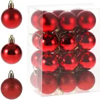 Unyqoos 24er Set rote Weihnachtskugeln, 3 Designs, splitterfrei aus Kunststoff - leicht, wiederverwendbar, mit Aufhängekordel
