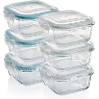Unyqoos 6er-Set Glas-Vorratsdosen 370 ml – luftdichte Click-Lock-Deckel, Borosilikatglas, mikrowellen-/ofensicher (ohne Deckel), spülmaschinenfest, BPA-frei