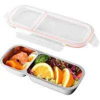 Unyqoos Edelstahl-Snackbox, 2 Fächer – auslaufsicher mit 6 Schnappverschlüssen und Silikondichtung, lebensmittelechter 304 Edelstahl, spülmaschinenfest