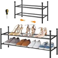 Unyqoos Verstellbares & stapelbares Schuhregal aus Metall, ausziehbar 62–114 cm, 4–10 Etagen, rostschutzbeschichtet, Platz für 6–10 Paar Schuhe