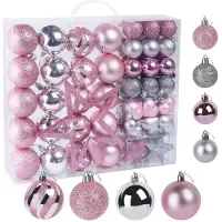 Unyqoos 60-teiliges Weihnachtsdekor-Set – Rosa & Silber, Kunststoff-Ornamente 3–7 cm (Kugeln, Herzen, Sterne, Girlanden) für Baum & Wohnraum