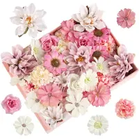 Unyqoos Set mit 30 Kunstblumen aus hochwertigem Stoff, 5 Farben – bunte Bastel‑ & Deko‑Blüten mit kurzem hohlem Stiel für DIY, Karten, Hochzeit