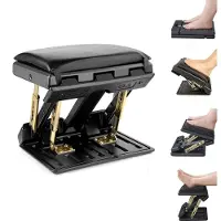 Unyqoos Ergonomische Fußstütze mit Massagefunktion – höhenverstellbar (12 Positionen), Anti-Rutsch, Schwarz, Kunststoff, max. 55 kg