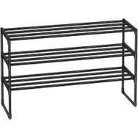 Unyqoos Schuhregal aus Metall, 3 Ebenen, schwarz – stabiles, stapelbares Schuhgestell für bis zu 15 Paar Damen / 12 Paar Herren, 93×30×56 cm, Tragkraft pro Ebene 10 kg