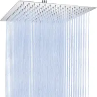 Unyqoos Regenduschkopf rechteckig 30 x 30 cm, Edelstahl/Chrom, 196 Silikon‑Düsen, selbstreinigend, 360° schwenkbar, bis 15° neigbar, G1/2