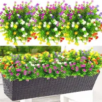 Unyqoos Künstliche Blumen 12er-Set – lebensechte, UV-beständige Deko-Blumen für Innen & Außen, ca. 32 cm, 7 Stiele & 21 Blütenköpfe je Bündel, 6 Farben