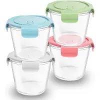 Unyqoos 4er-Set Frischhaltedosen aus Borosilikatglas 710 ml – luftdichte Silikon‑Deckel, mikrowellen-, spülmaschinen- und kühlschrankgeeignet