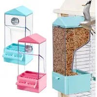 Unyqoos Automatischer Futter‑ und Wasserspender für Vögel – transparentes Acryl/Kunststoff, 7–15 Tage Kapazität, werkzeuglose Montage innen/außen, für Wellensittiche, Papageien, Finken, Kanarienvögel