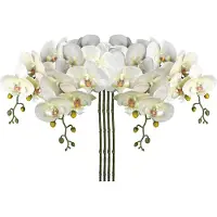Unyqoos Set von 4 naturgetreuen künstlichen Orchideenzweigen, weiß – Phalaenopsis-Optik, pflegeleicht aus Kunststoff, dekorative Kunstblumen für Wohnräume