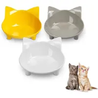 Unyqoos 3er-Set Katzenfutternäpfe – rutschfest, Melamin (BPA‑frei) mit Silikonboden, ergonomisch schont Schnurrhaare, 8 oz ≈1 Tasse, Grau/Weiß/Gelb