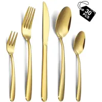 Unyqoos 30-teiliges Besteckset goldfarben – elegantes Edelstahl-Besteck für 6 Personen mit Messern, Gabeln, Löffeln, Teelöffeln und Kuchengabeln