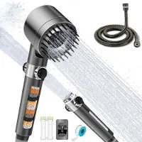 Unyqoos Wassersparende Handbrause mit Filter & Massage – bis zu 30% Wasserersparnis, 3 Modi, 22 Silikonjets, Sichtfenster, Wasserstopp, 1,5 m Edelstahl-Schlauch