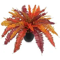 Unyqoos Künstlicher Farn 48 cm – herbstlich orange-rot, pflegeleichte Deko-Pflanze mit biegsamen Zweigen in schwarzem Kunststofftopf für Tisch, Balkon & Büro