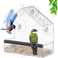 Unyqoos Transparente Fenster-Vogelfutterstation aus Acryl mit starken Saugnäpfen, 15 x 6 x 15 cm, für kleine Vögel