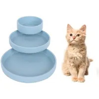 Unyqoos 3er Set Silikon-Futternäpfe für Katzen & Welpen – lebensmittelecht, flach, 17,5×2,5 / 15×2,5 / 10×3,5 cm, farbig (Blau/Rosa/Grün/Gelb)