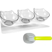 Unyqoos Kippbarer 3‑in‑1 Futternapf für Katzen & kleine Hunde, 15° Neigung, erhöht, 3 x 200 ml, rutschfest, transparent/weiß, 43 x 14 x 14 cm, Kunststoff