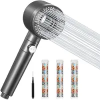 Unyqoos Wassersparender Duschkopf mit 3‑stufigem Filter, Stopp-Taste & 5 einstellbaren Strahlarten – hoher Druck, einfache Montage für Standardduschen