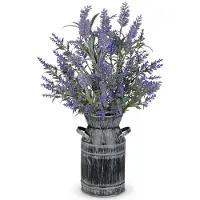 Unyqoos Kunstlavendel in Vintage-Milchkanne aus Metall mit patiniertem Finish, lila, 45 cm – rustikale Deko für Wohnzimmer, Küche & Büro