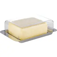 Unyqoos Edelstahl-Butterdose mit transparenter Kunststoffhaube – rostfrei, für 250 g Butter, kompakt, für den täglichen Gebrauch (Haube nicht spülmaschinengeeignet)
