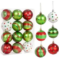 Unyqoos 12er-Set glitzernde Weihnachtskugeln – rot/weiß, Kunststoff, 6 Designs, mit Aufhängeschnüren & transparenter Aufbewahrungsbox