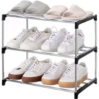 Unyqoos Schuhregal, stapelbar - platzsparend, 3 Lagen, Schwarz, 44 x 26 x 39,4 cm, Kunststoff & verzinkte Rohre, für Flur/Schrank, bis 6 Paar