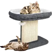 Markenlos Katzenkratzbaum Klein, 50 cm hoch, mit weicher Plüschsitzfläche, Sisal-Kratzsäule und Ball, Holz Katzenbaum, Kletterbaum für Katzen, Aktivitätsbaum (Grau)