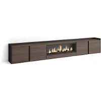 Skraut Home TV-Möbel Holzeffekt eiche schwarz 315x35x50cm Kamin mit Feuereffekt
