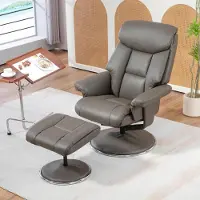 SUGIFT Relaxsessel mit Hocker, Fernsehsessel Wippfunktion verstellbar, Liegesessel Kunstleder, Grau | 81x95x107 cm | 132° neigbar | bis 150 kg