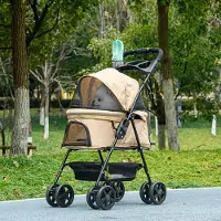 SUGIFT Hundebuggy klappbar mit 2 Sicherheitsleinen & Doppelräder, Hundewagen, 360°-Vorderräder, Khaki | 67 x 45 x 96 cm | 5 kg | Stahl & Oxfordstoff